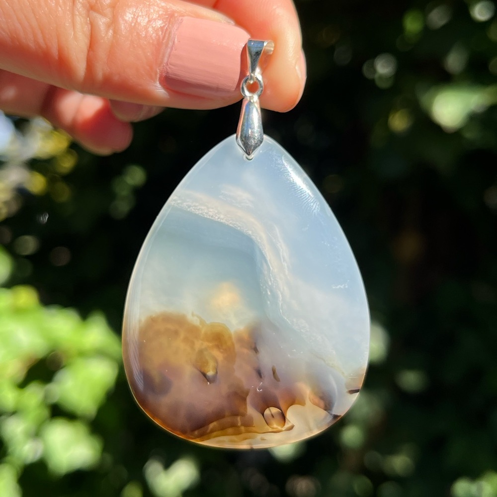 925‎ silver plated large dendritic agate pendant 1312